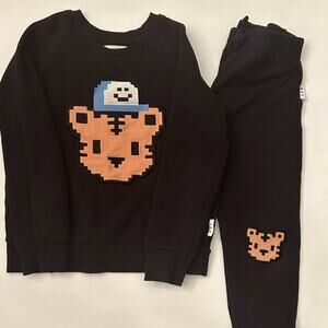 Hux kids boy girl black sweatshirt sweatpants outfit size 6 Teddy bear